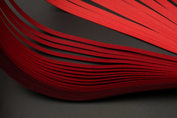 Red color strip wave paper. Abstract texture light and shadow background. - Фото, зображення