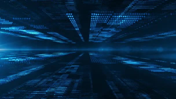 Ein leuchtend blaues Gitternetz aus blinkenden digitalen Datenleuchten und Partikeln. Konnektivität Konzept Technologie Bewegungshintergrund. - Filmmaterial, Video