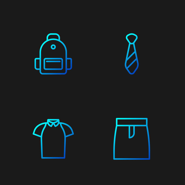 Spódnica, koszulka polo, plecak szkolny i krawat. Ikony kolorów gradientu. Wektor - Wektor, obraz