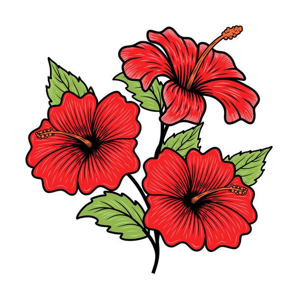 ハイビスカスの花のベクトルロゴ。葉、小枝や花のデザイン要素は、ラベル、看板のために。ベクターイラスト - ベクター画像