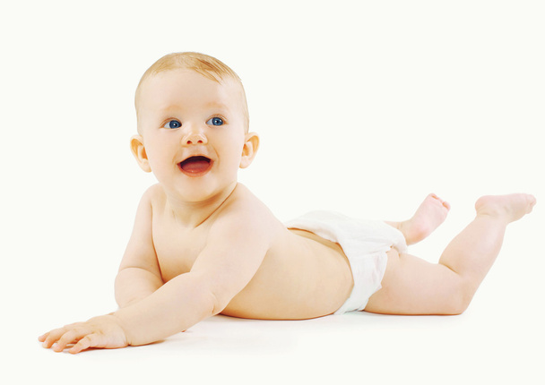 Cute smiling little baby in diapers  - Fotoğraf, Görsel