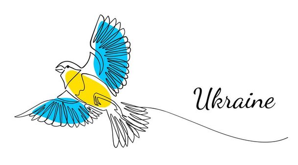Barış sembolü olarak uçan kuşla birlikte Ukrayna ulusal bayrağı. Ukrayna 'yı destekleyin. Savaş işareti yok. Basit çizgi çizimi. Vektör illüstrasyonu - Vektör, Görsel