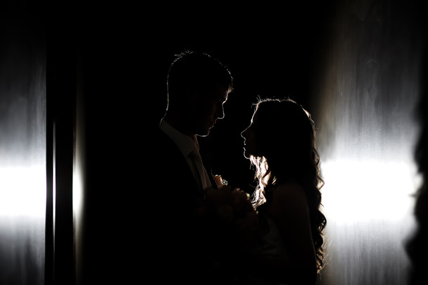 silhouette of the bride and groom at a wedding - Photo, Image