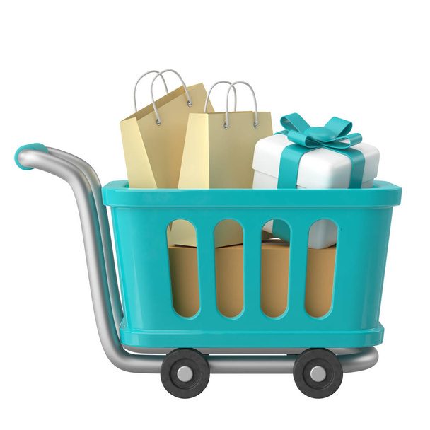 Shopping cart. Shopping basket. 3D element. - Photo, Image