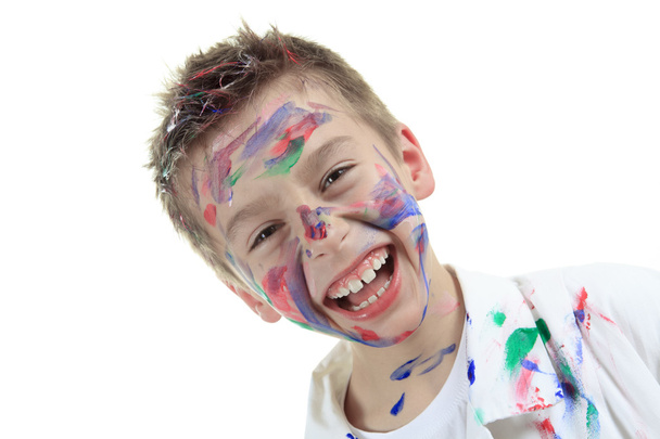 little boy with painting face over white background - Φωτογραφία, εικόνα