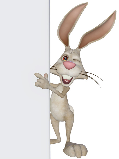 мультяшный пасхальный кролик с пустым текстовым полем, доска
 - Фото, изображение