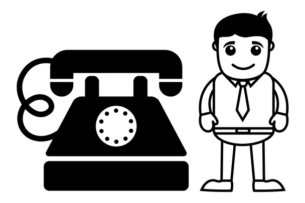 Karikatura člověka s starý telefon - Vektor, obrázek