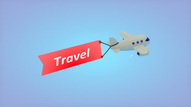 Počítač generován, Letadlo na modrém pozadí s textem na vlajce, Cestování. - Záběry, video