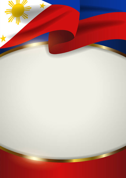 Filipinas insígnia com moldura decorativa dourada, Independência, comemoração dia cartão de saudação, um modelo de espaço em branco para você colocar seu próprio texto e informações - Vetor, Imagem