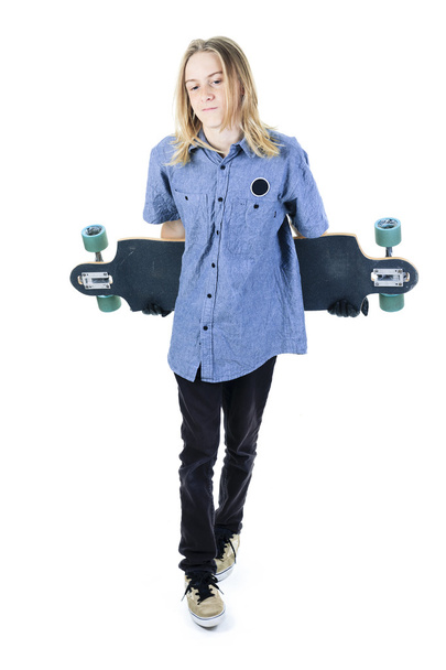 A Happy man with longboard in studio - Photo, image