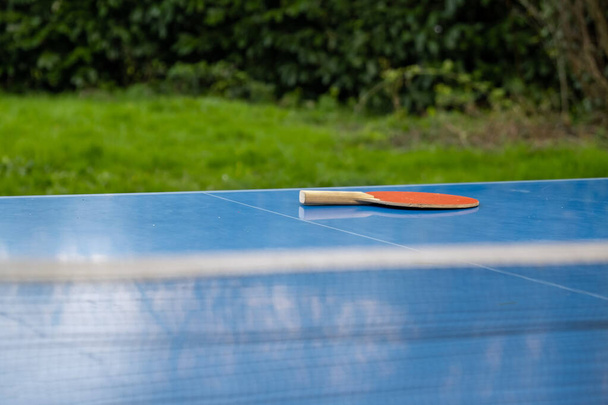 Outdoor ping pong table fragment. Folding table for playing small tennis. Active leisure. - Fotografie, Obrázek