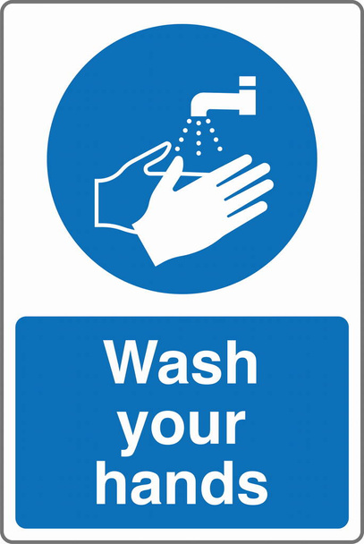 Obowiązkowe zawiadomienie o bezpieczeństwie Oznakowanie norm Oznakowanie Umyj rękę - Wektor, obraz