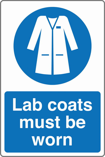 Obowiązkowe oznakowanie bezpieczeństwa Warstwy laboratoryjne muszą być noszone w tym obszarze. - Wektor, obraz