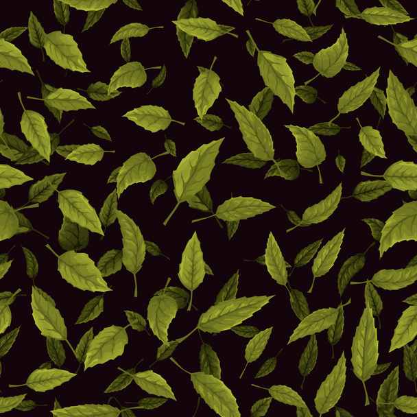 Seamless texture of green leaf on black background - Διάνυσμα, εικόνα