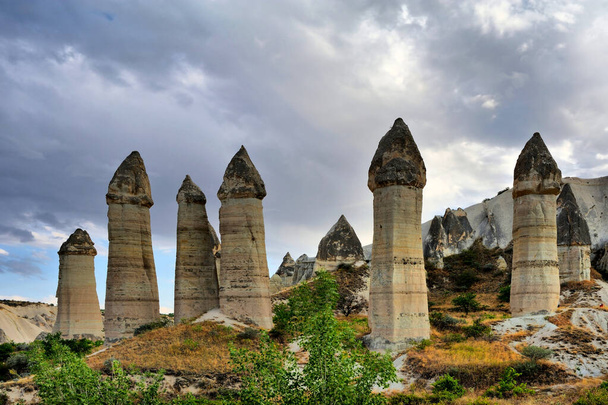 Large-scale panoramic view of Cappadocia, natural geological formations of extraordinary beauty. Famous touristic destination in Turkey - Φωτογραφία, εικόνα