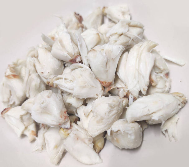 白を基調とした蒸したてのカニ肉、食品トッピング、カニの切り身、自家製グルメレストランでの生貝動物の調理 - 写真・画像
