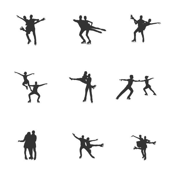 Pareja silueta de patinaje sobre hielo, silueta de patinaje artístico, par de siluetas de patinaje - Vector, imagen