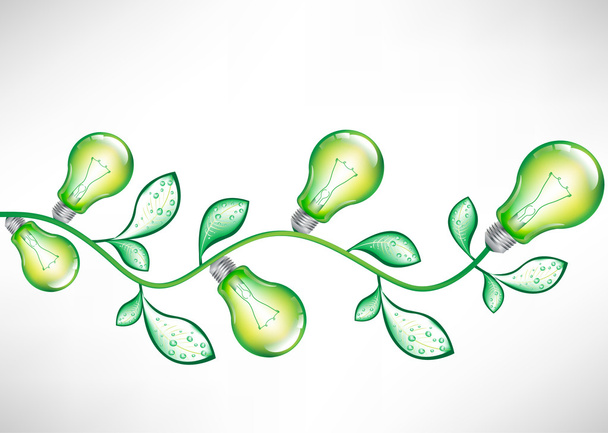 branch with green light bulbs and leavesv - Vector, Image