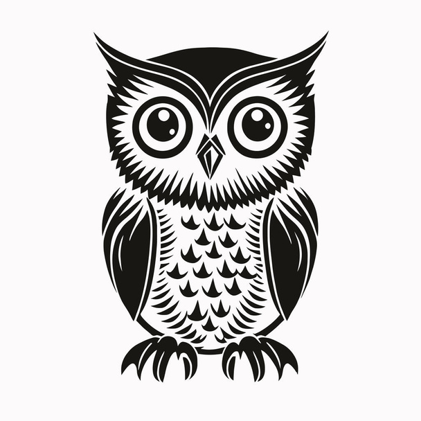 A view of an Owl bird made of detailed line art isolated on a white background - Wektor, obraz