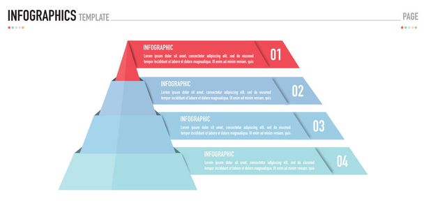 Pyramid or funnel infographic template or element including 4 step, process with colorful rectangle, layer on white background for business, sale, timeline slide or presentation, minimal, modern style - Vector, Imagen