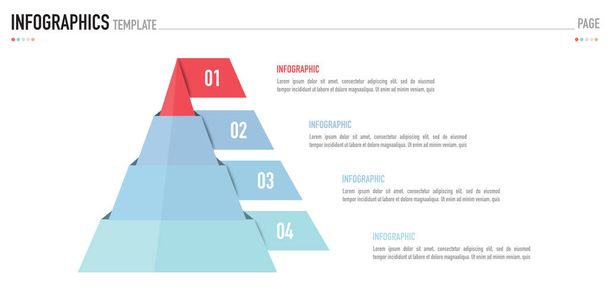 Pyramid or funnel infographic template or element with colorful rectangle layer for timeline with 4 step or process on white background for business presentation, slide, minimal, modern, simple style - Vector, Imagen