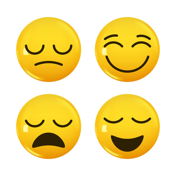 Set of 3d icon yellow color smile emoji. Vector illustration - Vettoriali, immagini