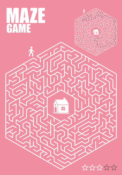 Aventura de labirinto hexagonal: encontre seu caminho para casa - Vetor, Imagem