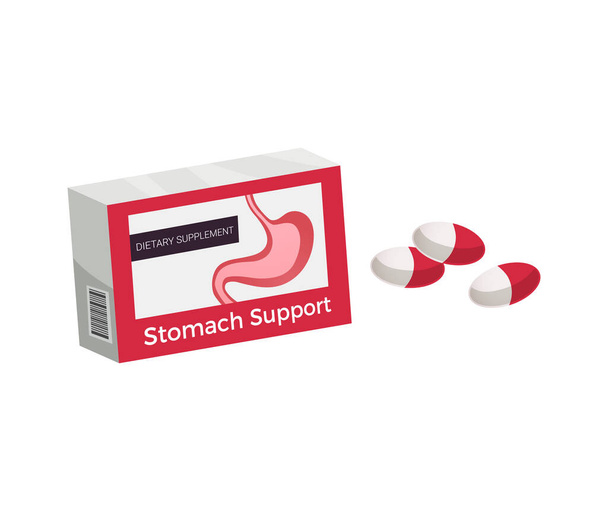 Cápsulas de suporte estomacal pacote plano vetor ilustração - Vetor, Imagem