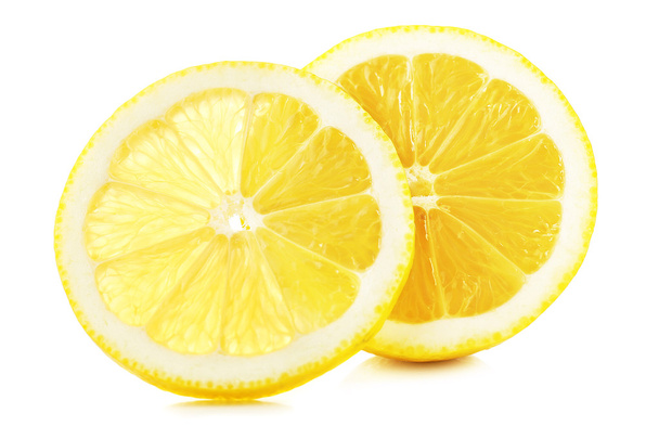 Juicy slices of lemon isolated on white - Fotoğraf, Görsel