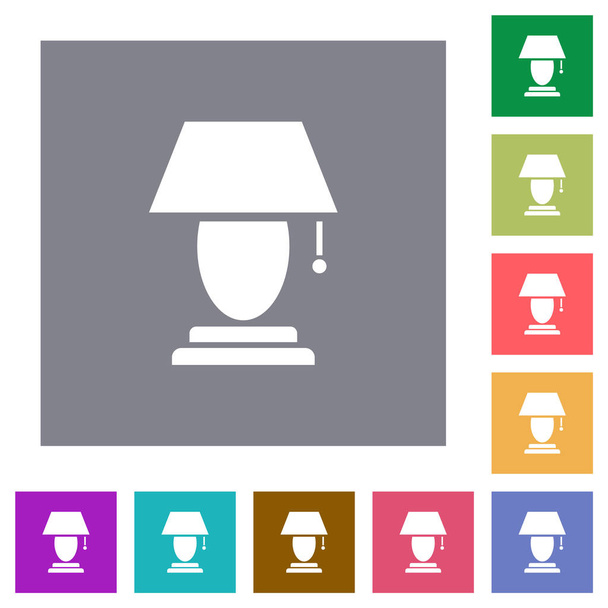 Lámpara de mesa iconos planos sobre fondos cuadrados de color simple - Vector, imagen