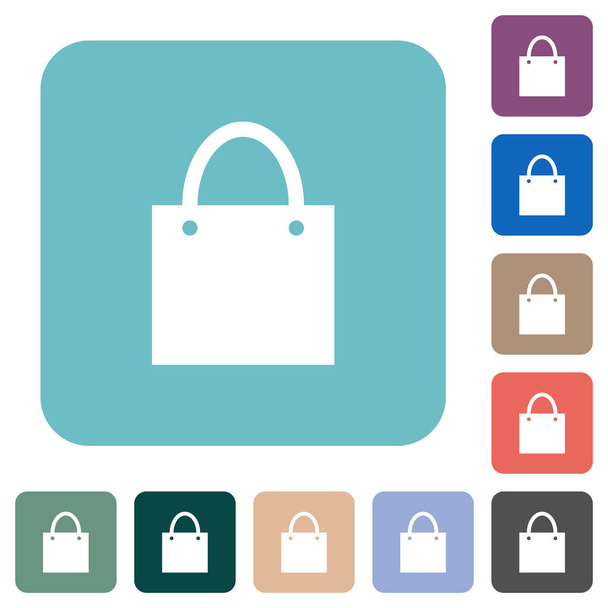 Shopping bag solid white flat icons on color rounded square backgrounds - Vector, Image