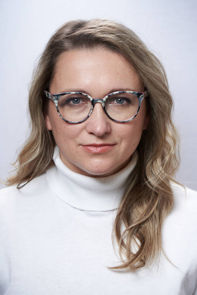 Document photo of fat attractive adult woman with glasses - Photo, image