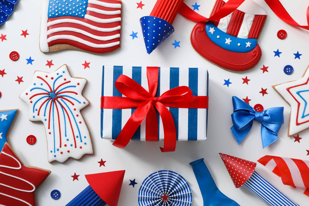 Composition for 4 july, Independence Day of USA, top view - 写真・画像