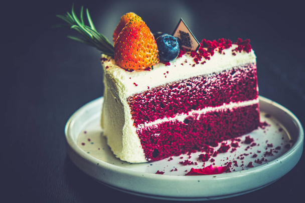 slice of Red velvet cake dessert food in cafe restruarant - Photo, Image