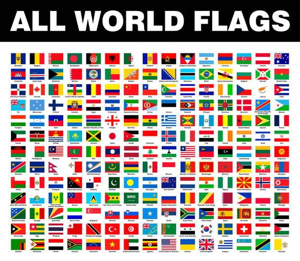 Drapeau national de différents 195 pays vecteur, collection ensemble SVG des drapeaux des États souverains du monde avec leur clipart nom - Vecteur, image