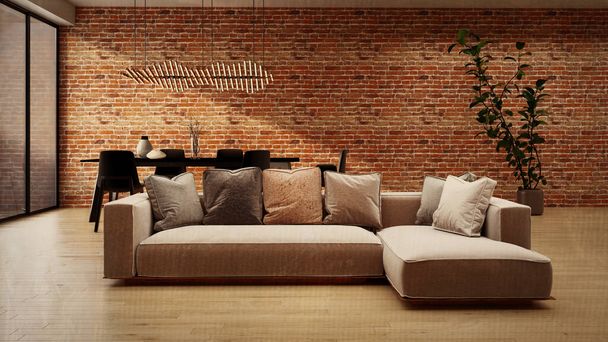 Large luxury modern bright interiors home Living room mockup banner vintage illustration 3D rendering - Photo, Image