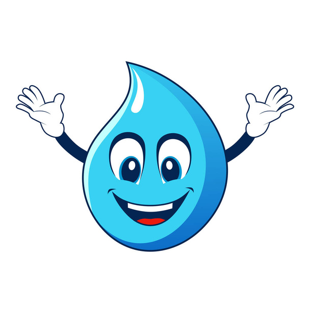Mascotte goutte d'eau avec visage souriant heureux. Illustration vectorielle isolée sur fond blanc - Vecteur, image