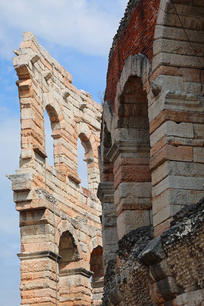 Detail of Verona Arena is a Roman amphitheatre  built in 30 AD in Bra Sauare in Verona Italy - Photo, Image
