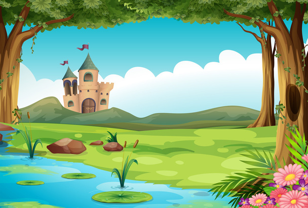 Castle and pond - Vector, Image