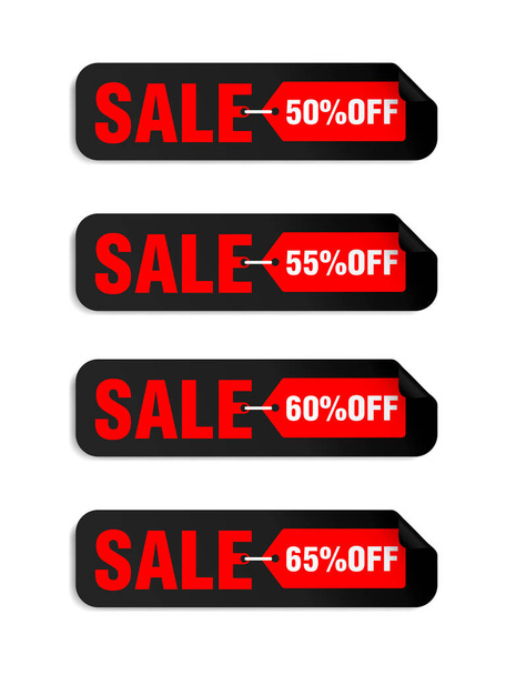 Black long sale stickers set 50%, 55%, 60%, 65% off discount. Vector illustration - Wektor, obraz