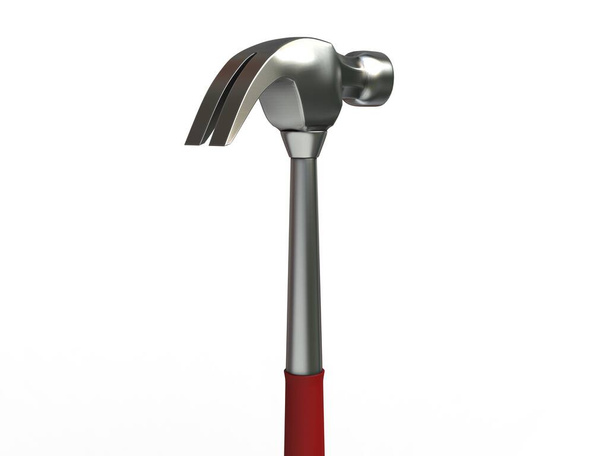 Marteau en acier avec poignée en caoutchouc rouge - tête de marteau vue arrière gros plan - isolé sur fond blanc - Photo, image