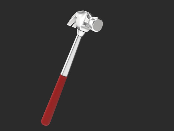 Steel hammer with red rubber handle - isolated on dark background - Фото, изображение