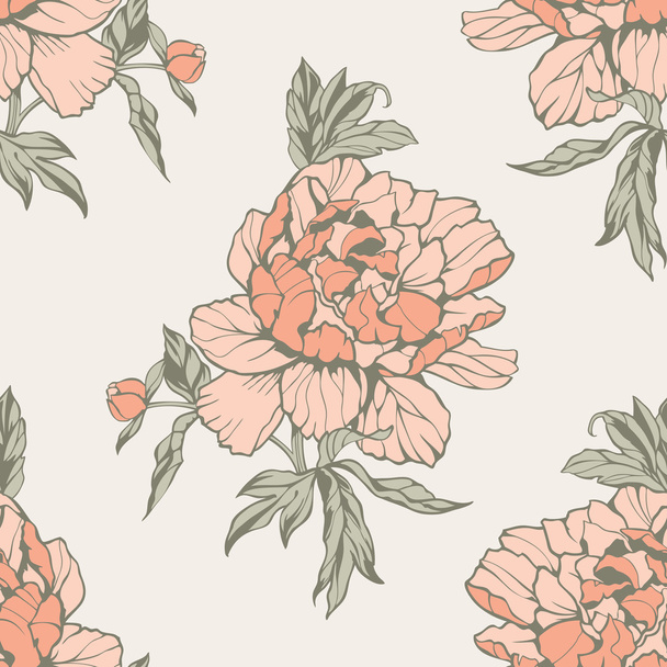 Seamless pattern with flowers peonies, vector floral illustration - Vector, Imagen