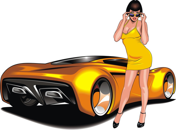 buena chica y mi coche deportivo diseñado original
  - Vector, imagen