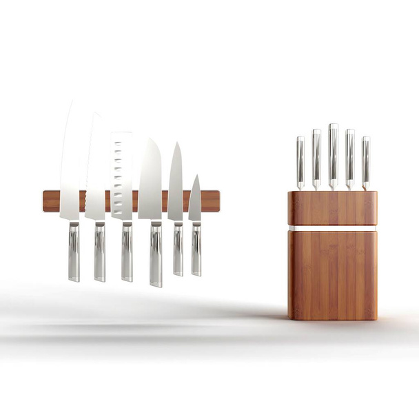 A 3d illustration of a set of knives isolated on a white background - Fotografie, Obrázek