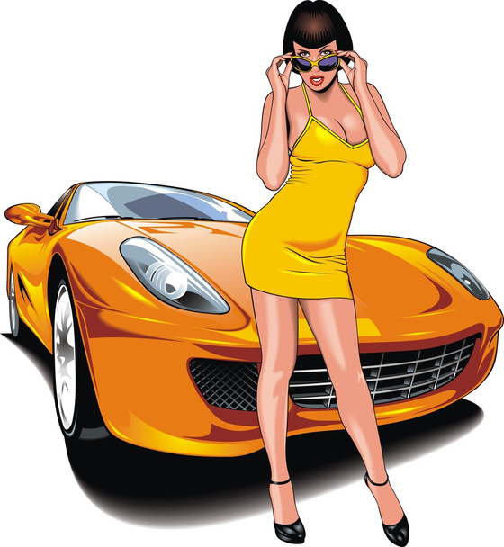 nice girl and my original designed sport car  - Vector, Image