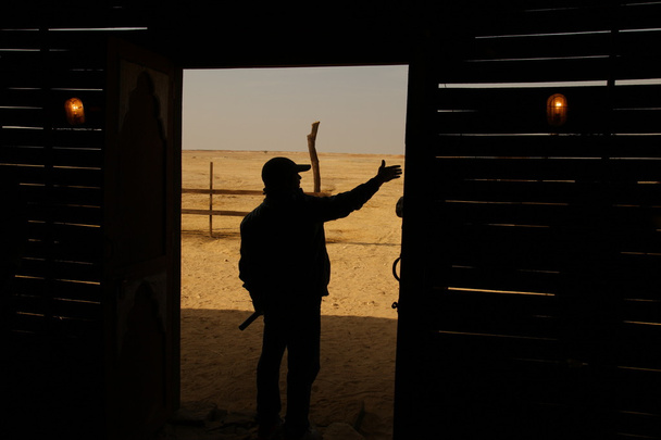 砂漠で男のシルエット - 写真・画像