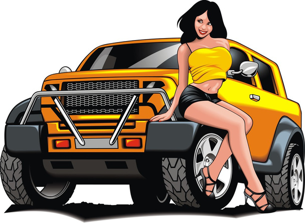 素敵な女の子と私のオリジナル デザインのスポーツ車  - ベクター画像