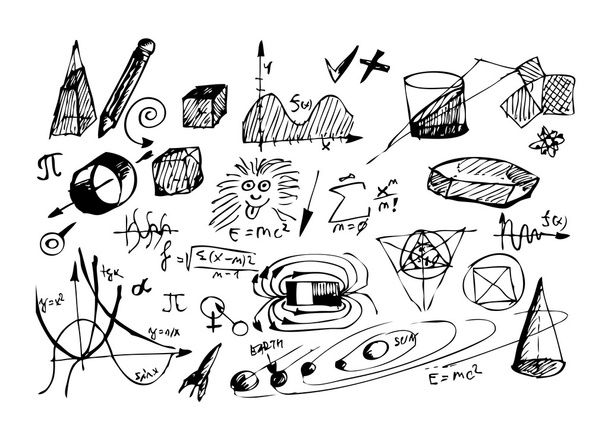 kézzel rajzolt fizikus és matematikai szimbólumok - Vektor, kép