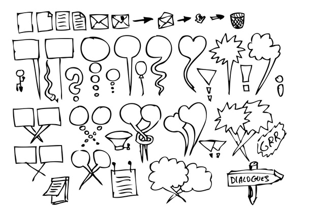 ícones de diálogo desenhados à mão
 - Vetor, Imagem